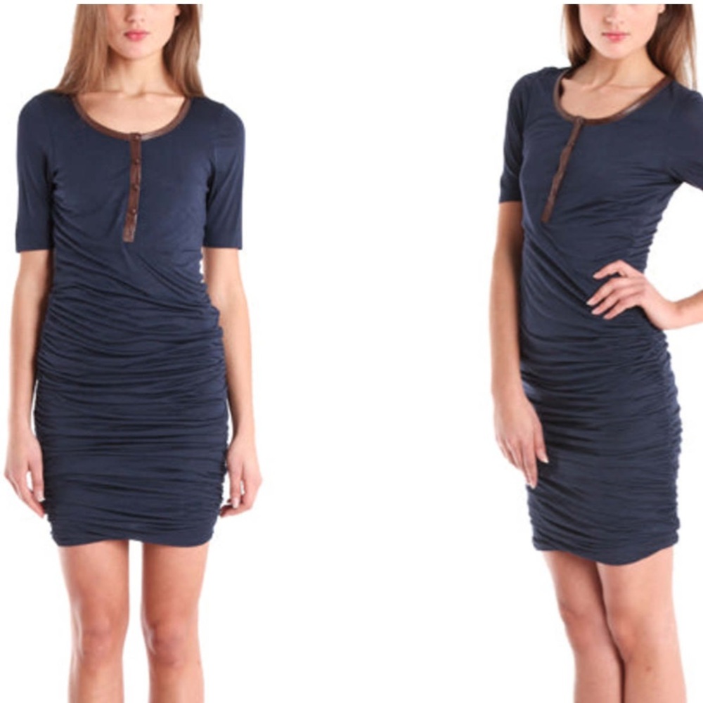 A.L.C. REVOLVE NAVY BLUE BODYCON SNAKESKIN TRIM RUCHED DRESS S
